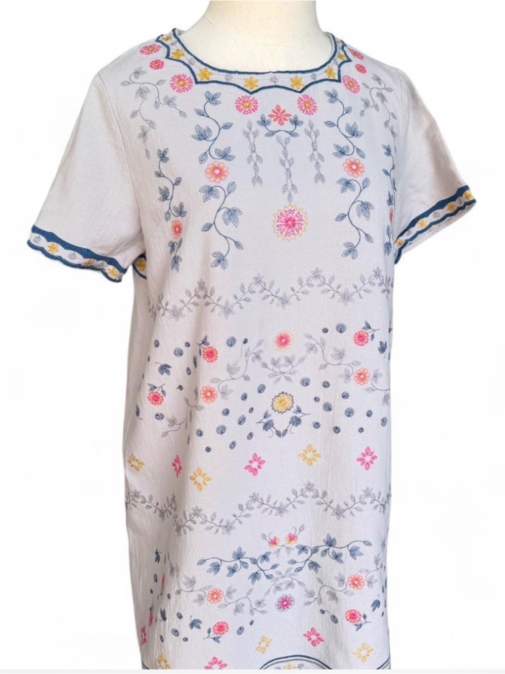 Umgee USA Embroidered Floral Gray Cotton Dress Size S